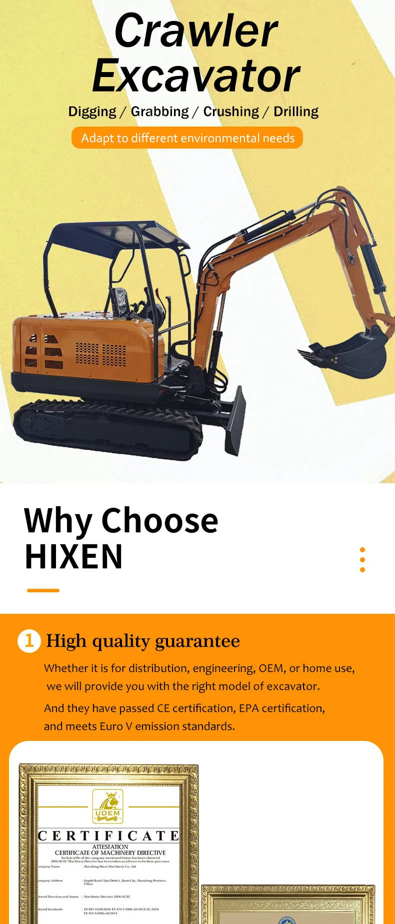 3ton Yuchai Mini Excavator Hx30 Crawler Excavators with Spare Parts for Sale