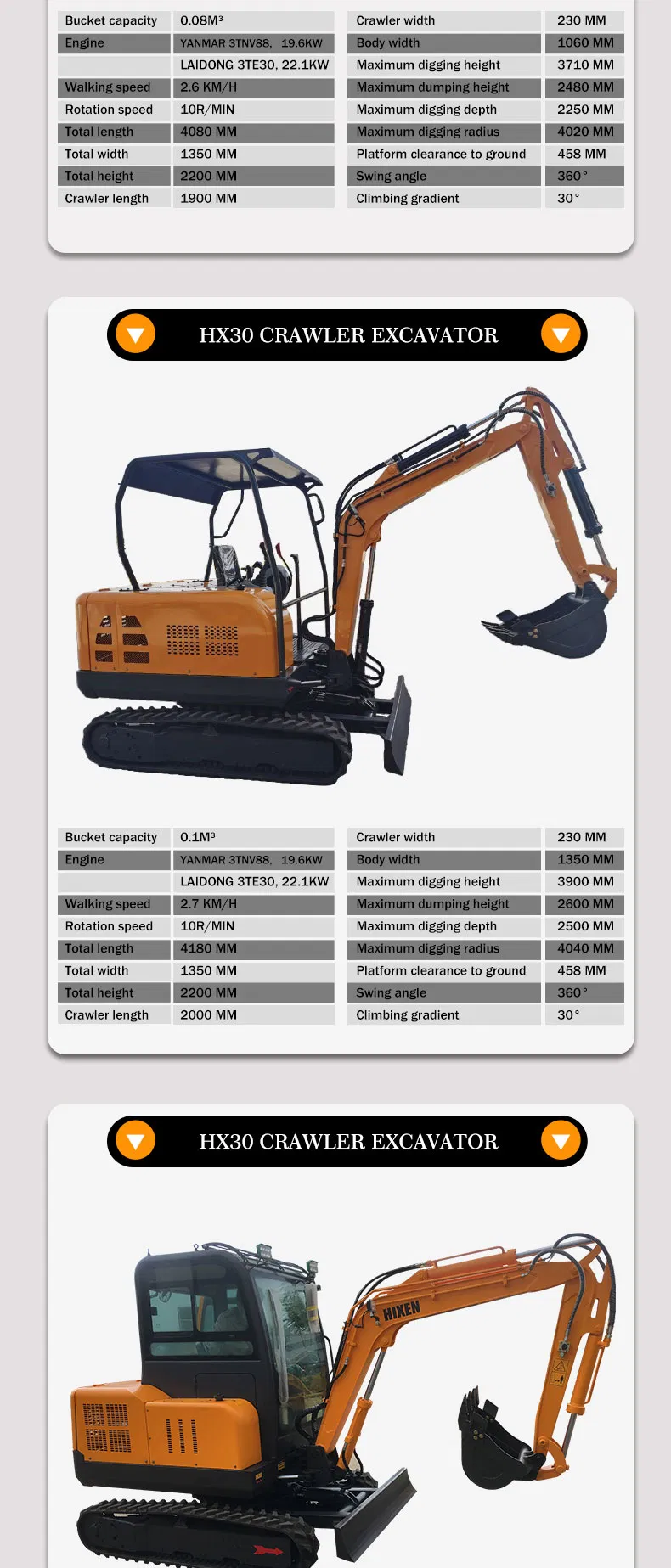 3ton Yuchai Mini Excavator Hx30 Crawler Excavators with Spare Parts for Sale