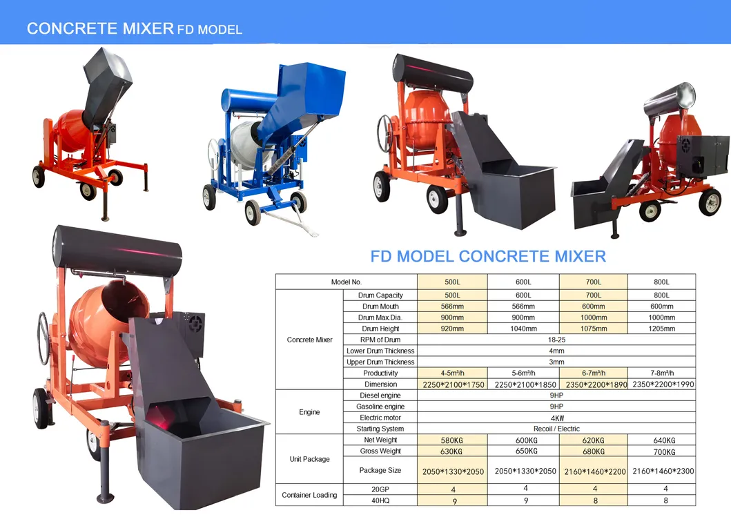 800L Hydraulic Portable Concrete Mixer with Hooper