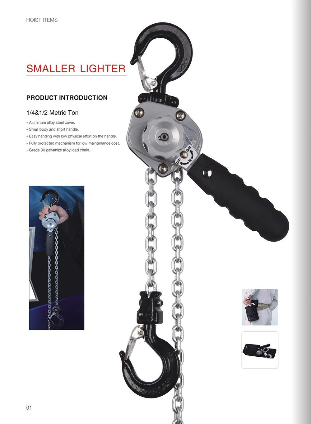 Aluminum Mini Type 0.25t 0.5t 0.75t Manual Lever Pulley Block and Manual Lever Hoist with CE