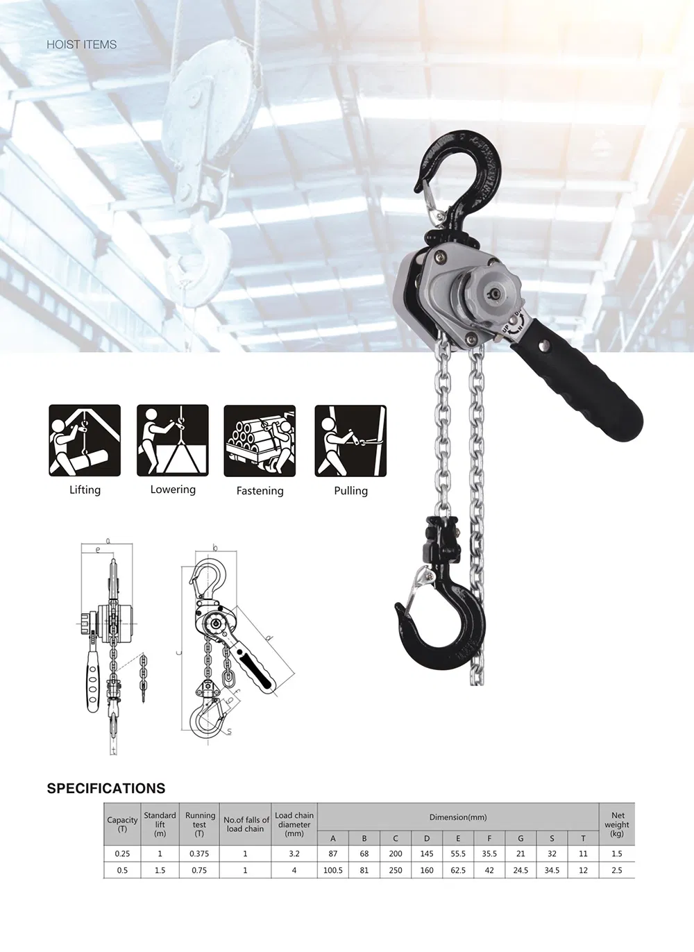 Aluminum Mini Type 0.25t 0.5t 0.75t Manual Lever Pulley Block and Manual Lever Hoist with CE