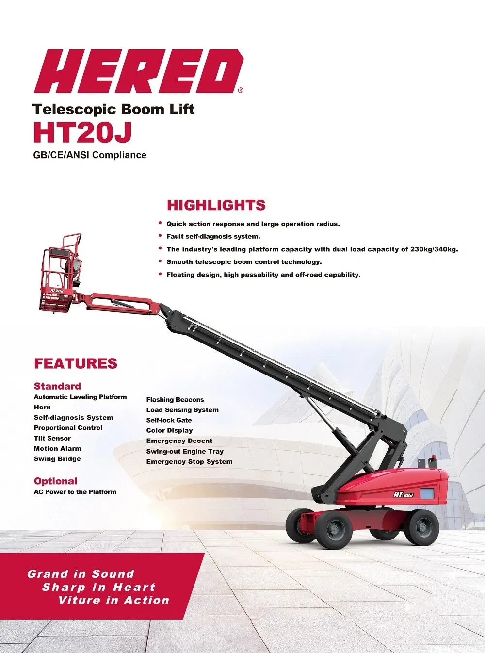 China Good Quality Ht20j 20m 22m 26m 28m Telescopic Straight Boom Lift Aerial Work Platform