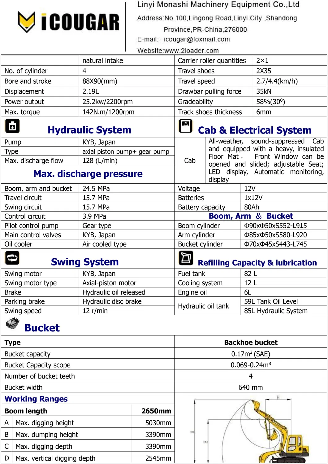 Cougar Cg4.5t Cg45-8b (23m3) Hot Sales Multifunction Backhoe Mini Excavator