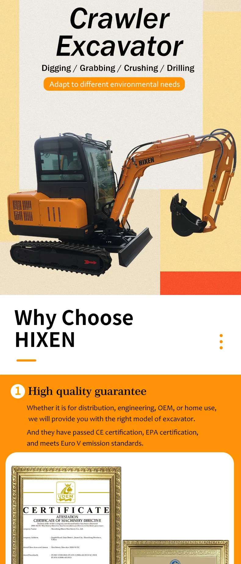 EPA 2.5t to 3.5ton Mini Excavator Digger Cheap China Mini Bagger Euro 5 Engine Escavadora