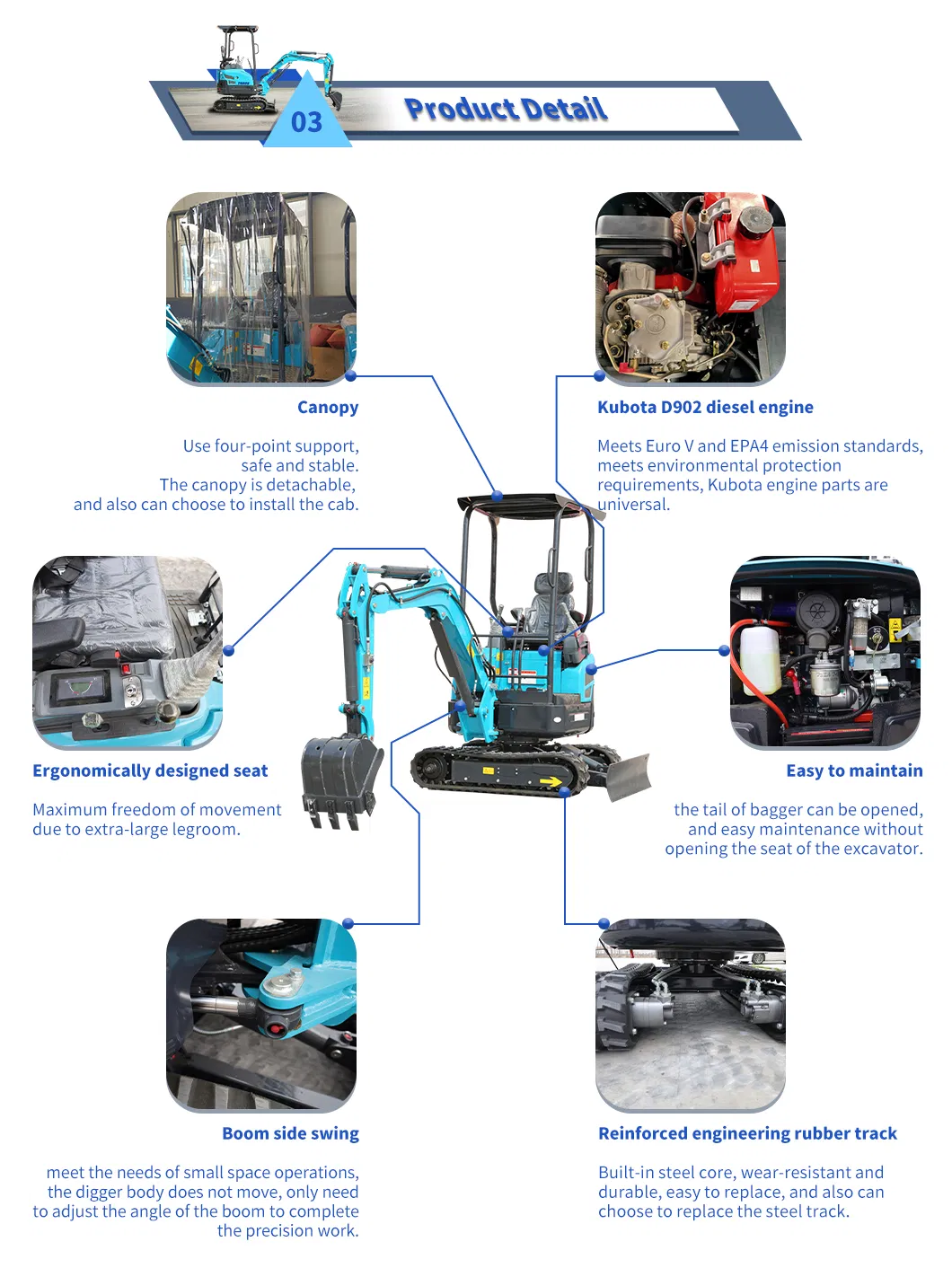 Factory Direct Cheap 1.5t Digging Machine Mini Towable Excavator