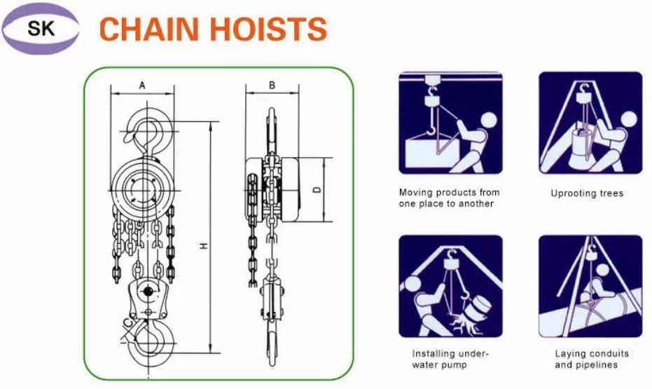 Longer Lasting Dele Sk 2 Ton Lifting Tool Manual Chain Hoist Chain Pulley Block