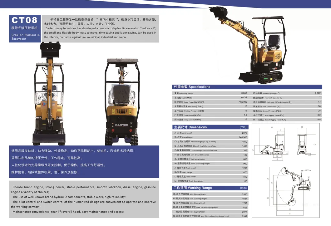 Mini Excavator 1 T with CE Euro 5 Standard