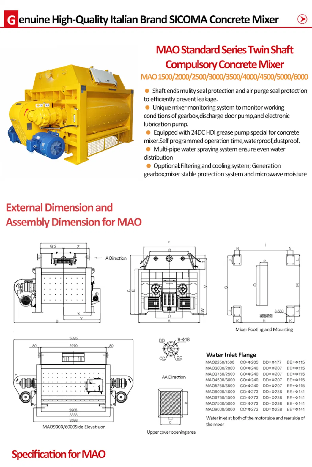 MSO2250/1500/1000 MAO2250/1500 sicoma concrete mixer for concrete batching plant