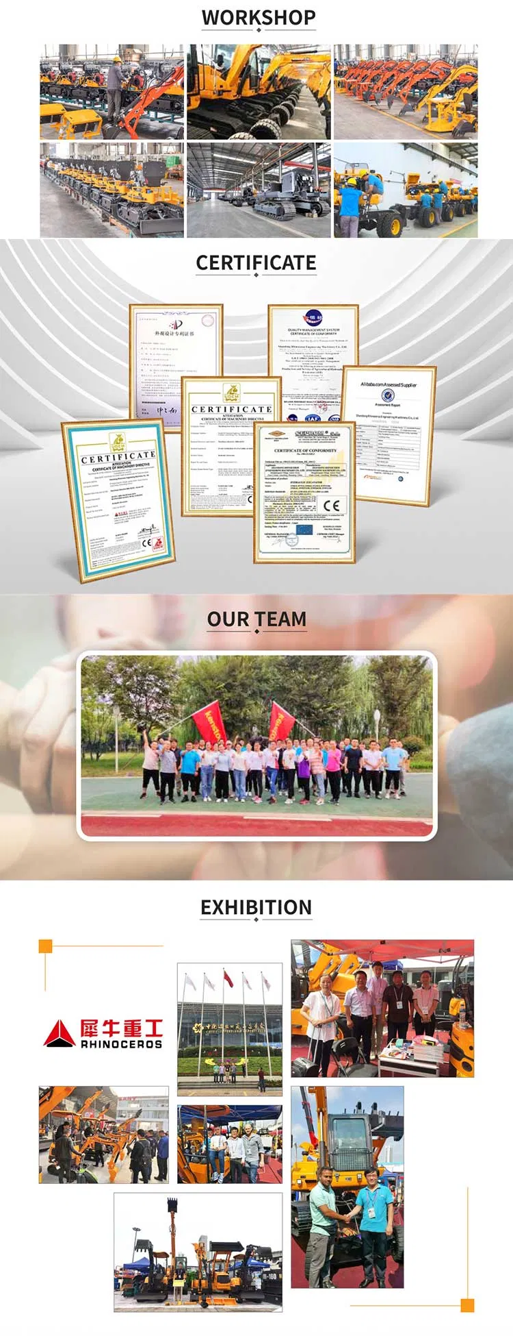 Rhinoceros 0.8t 1.2t 1.5t 1.8t Crawler Cheap Excavator for Sale