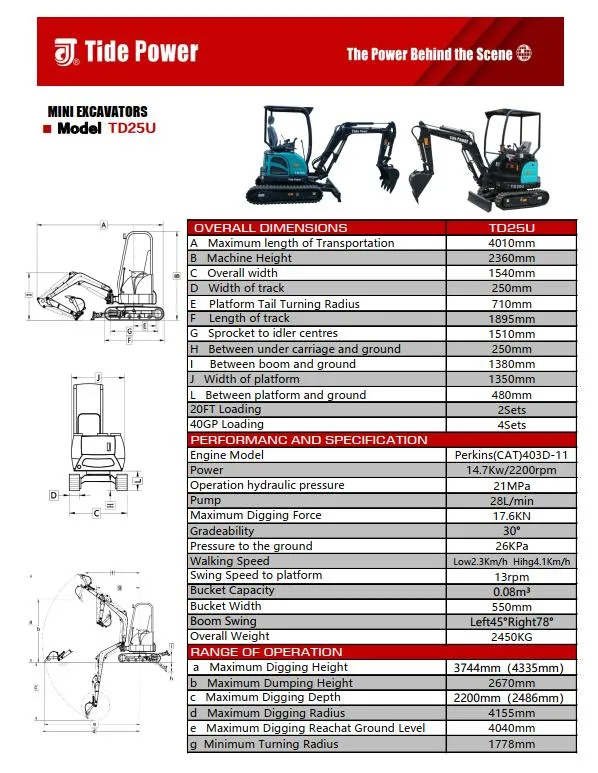 Tide Wholesale Hydraulic 2-3 Tons Zero Tail New Mini Excavator Miniexcavadora