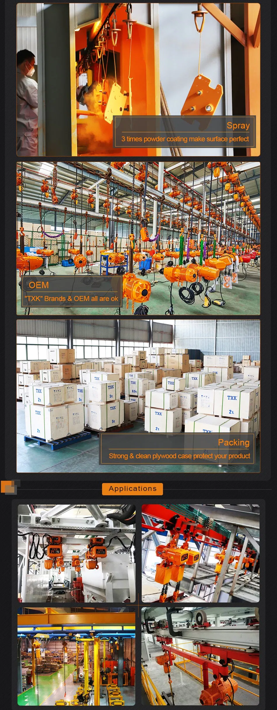 Txk 15 Ton 6 Chain Electric Hoist with Trolley