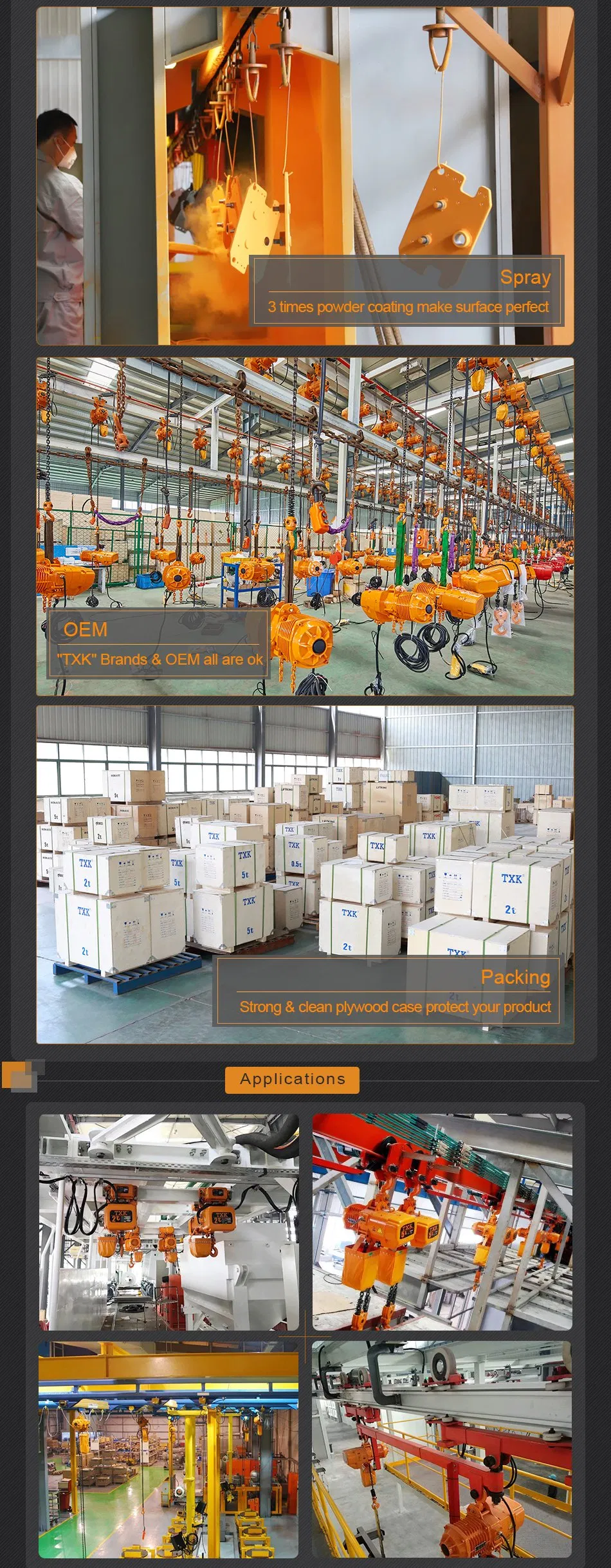 Txk Brand Factory Wholesale Most Popular Electric Chain Block Hoist 15 Tonne